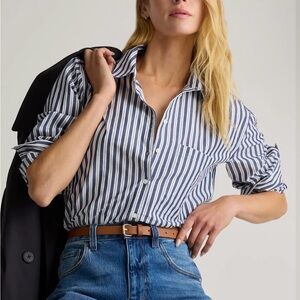 Quince 100% Cotton Poplin Long Sleeve Shirt Hudson Stripe NWT!